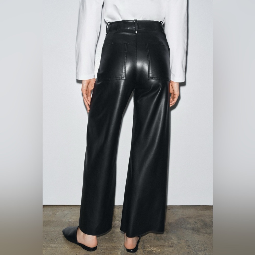 🖤 ZARA Faux Leather Straight Pants | Size 4 | Black Vegan Leather - Picture 2 of 12